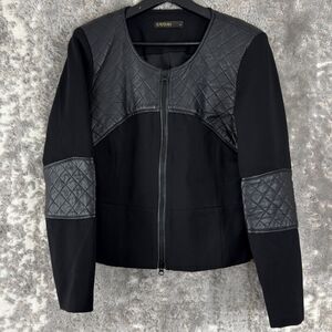 SuperTrash Womens Size XL Faux Leather Trim Double Zipper Jacket Black Long Slee